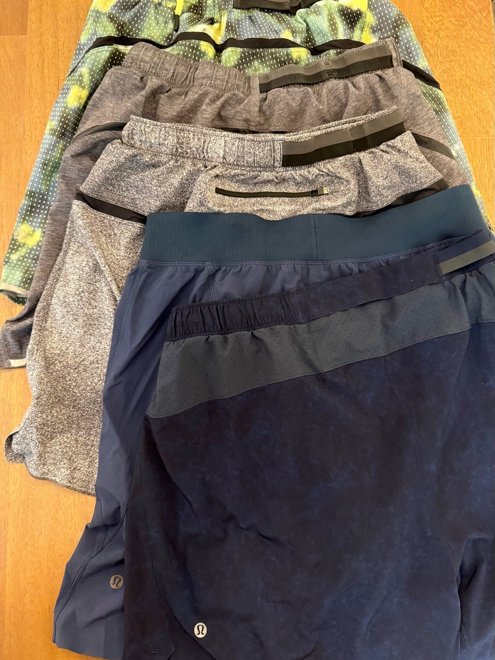 lululemon athletica Men's Athletic Shorts - Navy Blue, Gray, Green Pattern